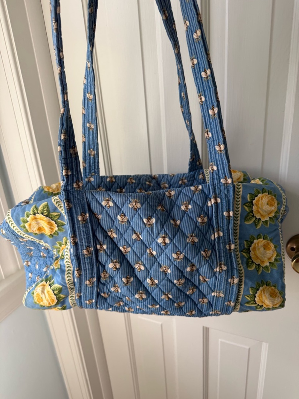 Vera Bradley Blue Quilted Travel Duffel with Yellow Rose & Bees Retired print - Picture 7 of 11